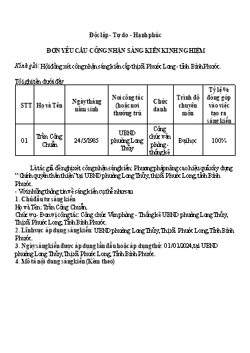 Sáng kiến kinh nghiệm Công tác xây dựng chính quyền thân thiện, phục vụ nhân dân trên địa bàn Phường Long Thủy