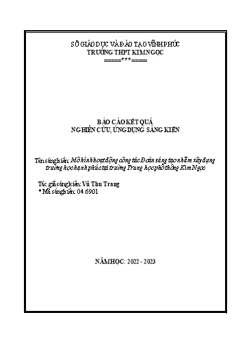 Sáng kiến kinh nghiệm Mô hình hoạt động công tác Đoàn sáng tạo nhằm xây dựng trường học hạnh phúc tại Trường Trung học Phổ thông Kim Ngọc