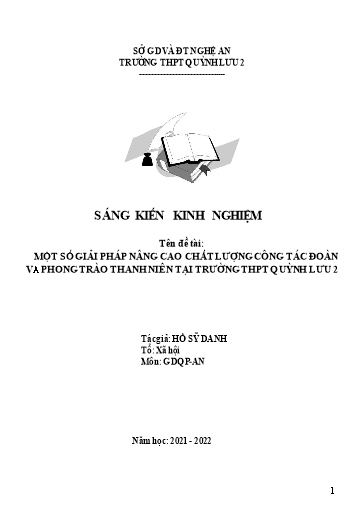 Sáng kiến kinh nghiệm Một số giải pháp nâng cao chất lượng công tác đoàn và phong trào thanh niên tại Trường THPT Quỳnh Lưu 2