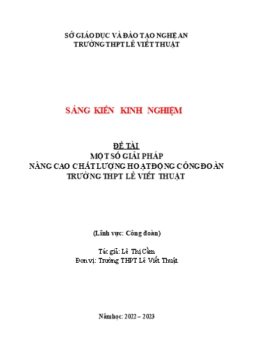 Sáng kiến kinh nghiệm Một số giải pháp nâng cao chất lượng hoạt động công đoàn Trường THPT Lê Viết Thuật