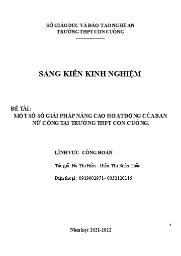 Sáng kiến kinh nghiệm Một số số giải pháp nâng cao hoạt động của ban nữ công tại Trường THPT Con Cuông