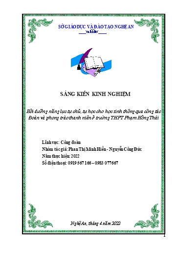 SKKN Bồi dưỡng năng lực tự chủ, tự học cho học sinh thông qua công tác Đoàn và phong trào thanh niên ở trường THPT Phạm Hồng Thái