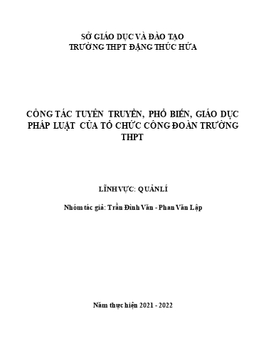 SKKN Công tác tuyên truyền, phổ biến, giáo dục pháp luật của tổ chức công đoàn Trường THPT Đặng Thúc Hứa