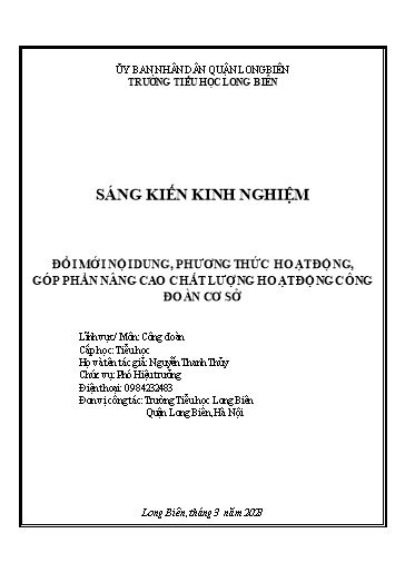 SKKN Đổi mới nội dung, phương thức hoạt động, góp phần nâng cao chất lượng hoạt động công đoàn cơ sở Trường Tiểu học Long Biên