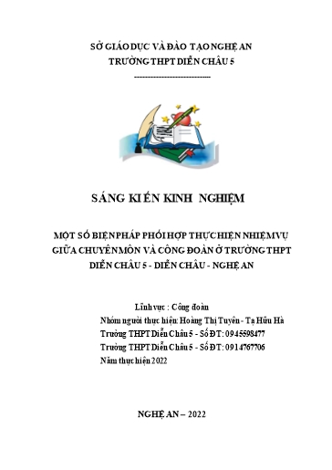 SKKN Một số biện pháp phối hợp thực hiện nhiệm vụ giữa chuyên môn và công đoàn ở Trường THPT Diễn Châu 5, tỉnh Nghệ An