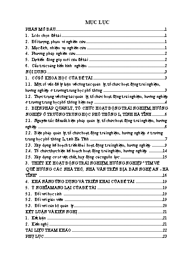 SKKN Một số giải pháp nâng cao công tác quản lý, tổ chức hoạt động trải nghiệm, hướng nghiệp ở Trường Trung học Phổ thông L, tỉnh Hà Tĩnh