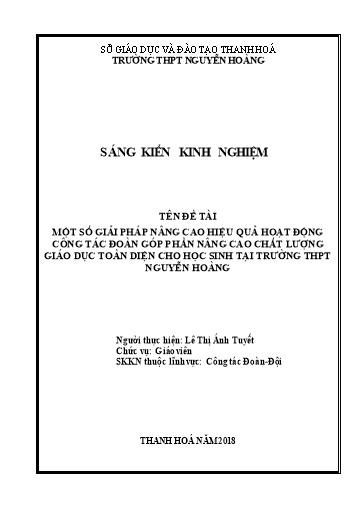 SKKN Một số giải pháp nâng cao hiệu quả hoạt động công tác đoàn góp phần nâng cao chất lượng giáo dục toàn diện cho học sinh tại Trường THPT Nguyễn Hoàng