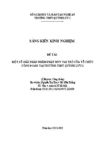 SKKN Một số giải pháp nhằm phát huy vai trò của tổ chức công đoàn tại Trường THPT Quỳnh Lưu 2