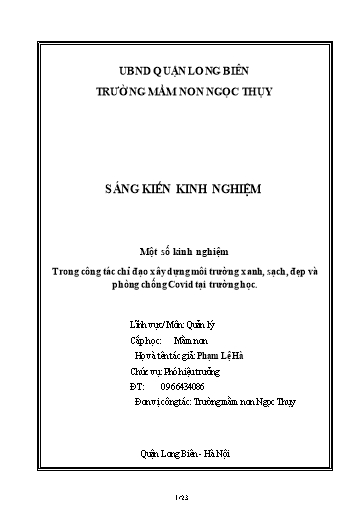 SKKN Một số kinh nghiệm trong công tác chỉ đạo xây dựng môi trường xanh, sạch, đẹp và phòng chống Covid tại Trường Mầm non Ngọc Thụy