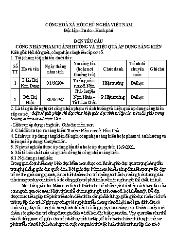 SKKN Nâng cao hiệu quả công tác phối hợp giữa nhà trường, gia đình trong hoạt động chăm sóc, giáo dục trẻ