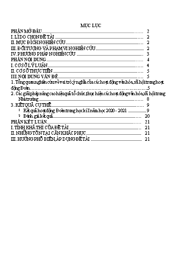 SKKN Thực trạng và giải pháp nâng cao hiệu quả việc tổ chức hoạt động văn hóa, xã hội của Đoàn TNCS Hồ Chí Minh tại Trường THPT Trần Đại Nghĩa nhiệm kì 2020-2021