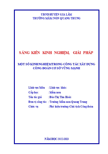 Sáng kiến kinh nghiệm Một số kinh nghiệm trong công tác xây dựng công đoàn cơ sở vững mạnh Trường Mầm non Quang Trung