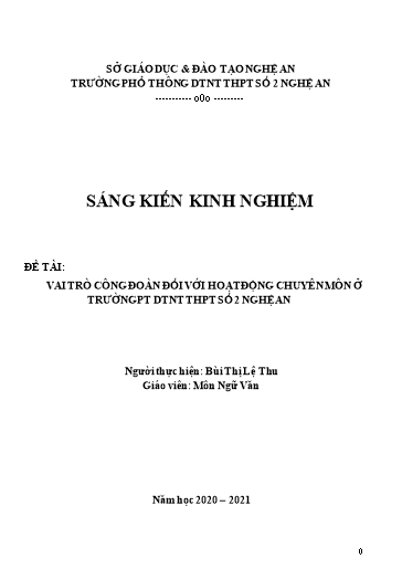 Sáng kiến kinh nghiệm Vai trò công đoàn đối với hoạt động chuyên môn ở Trường PT DTNT THPT số 2 Nghệ An