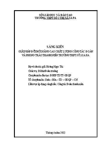 SKKN Giải pháp đổi mới nâng cao chất lượng công tác đoàn và phong trào thanh niên Trường THPT số 2 Sa Pa