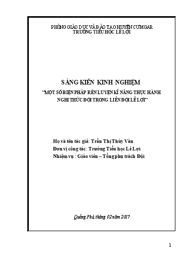 SKKN Một số biện pháp rèn luyện kĩ năng thực hành nghi thức đội trong liên đội Trường Tiểu học Lê Lợi