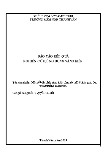 SKKN Một số biện pháp thực hiện công tác xã hội hóa giáo dục trong Trường Mầm non Thanh Vân