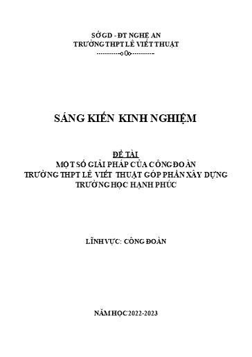 SKKN Một số giải pháp của công đoàn Trường THPT Lê Viết Thuật góp phần xây dựng trường học hạnh phúc