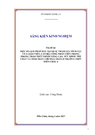 SKKN Một số giải pháp đẩy mạnh sự tham gia tích cực của giáo viên,cán bộ, công nhân viên trong phong trào TDTT nhằm nâng cao sức khỏe thể chất và tinh thần cho bản thân ở Trường THPT Diễn Châu 4