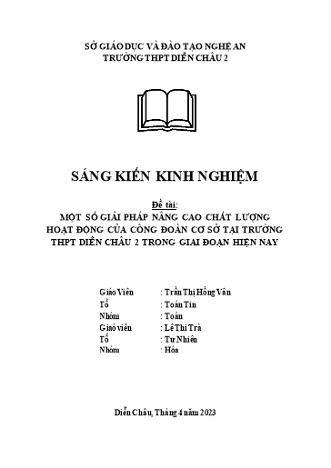 SKKN Một số giải pháp nâng cao chất lượng hoạt động của công đoàn cơ sở tại Trường THPT Diễn Châu 2 trong giai đoạn hiện nay