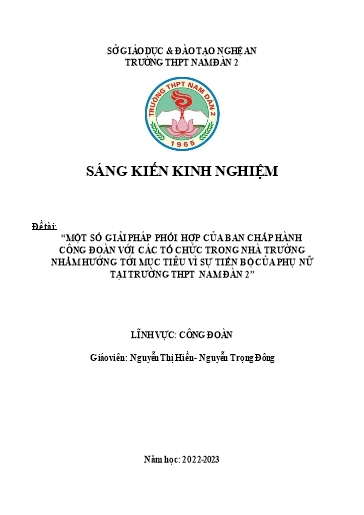 SKKN Một số giải pháp phối hợp của ban chấp hành công đoàn với các tổ chức trong nhà trường nhằm hướng tới mục tiêu vì sự tiến bộ của phụ nữ tại Trường THPT Nam Đàn 2