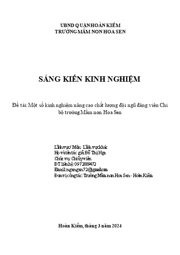 SKKN Một số kinh nghiệm nâng cao chất lượng đội ngũ đảng viên Chi bộ trường Mầm non Hoa Sen