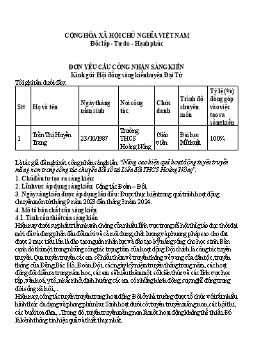 SKKN Nâng cao hiệu quả hoạt động tuyên truyền măng non trong công tác chuyển đổi số tại Liên đội THCS Hoàng Nông