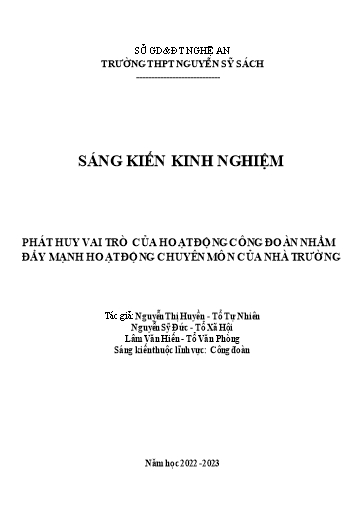 SKKN Phát huy vai trò của hoạt động công đoàn nhằm đẩy mạnh hoạt động chuyên môn của nhà Trường THPT Nguyễn Sỹ Sách