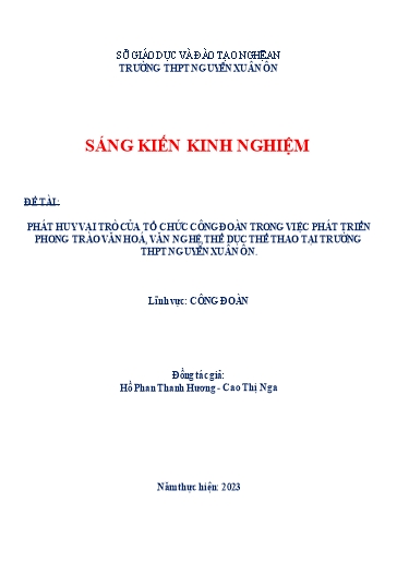 SKKN Phát huy vai trò của tổ chức công đoàn trong việc phát triển phong trào văn hoá, văn nghệ, thể dục thể thao tại Trường THPT Nguyễn Xuân Ôn