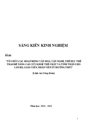 SKKN Tổ chức các hoạt động văn hoá, văn nghệ, thể dục thể thao để nâng cao sức khỏe thể chất và tinh thần cho cán bộ, giáo viên, nhân viên ở Trường THPT Quỳnh Lưu 3